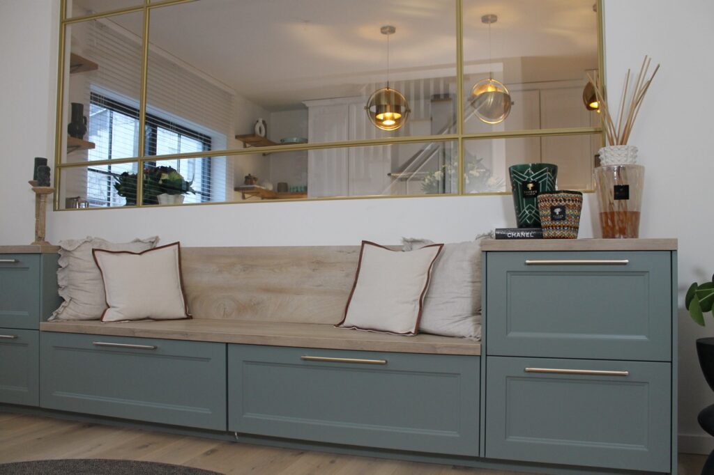 Banquette èggo verte cottage pour hall d'entrée